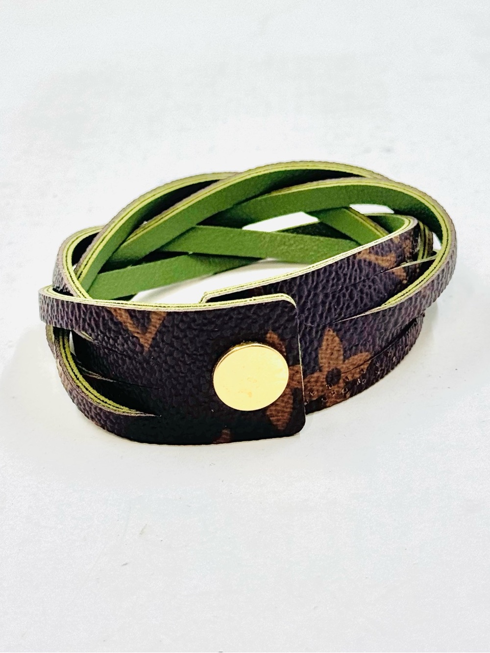 Custom Made Unisex Louis Vuitton Brown Monogram Wrap Bracelet Green Lining COA